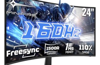 Minifire Gaming Curved Monitor 24 Zoll, 160Hz, Curved Gaming Monitor 1500R, 1Ms, sRGB110%, FHD 1080P Computer Screen, VESA Compatible, Eye Care Adaptive Sync HDMI＆DP Ports （MFG24C1L ）