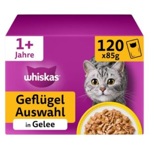 WHISKAS Nassfutter in Gelee für Katzen 120 x 85g Geflügel Auswahl