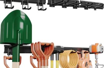 BONTEC Wandmontierter Werkzeughalter, 294kg Tragfähigkeit, 3 Rail Panels, Verstellbare Garage Wandregale mit 8 Haken, Gartenwerkzeug Aufbewahrung, Werkstatt Organizer,Stabil und Rostbeständig,Schwarz