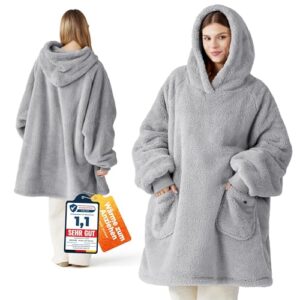 BEDSURE Hoodie Decke mit Ärmeln Geschenke Grau – 95x85cm