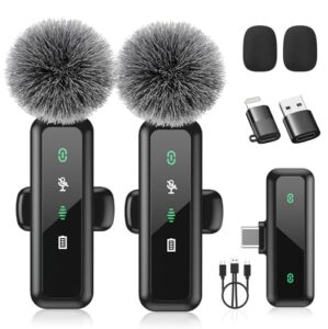 Kabelloses Lavalier-Mikrofon 2er-Pack mit 2,4 GHz, Rauschunterdrückung & USB-C – 20 m Reichweite, 14 h Akku – für iPhone 15/16/17 & Android – ideal für YouTube, TikTok, Vlogging