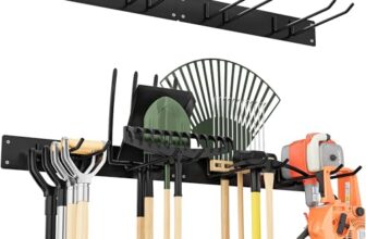 Urban Deco Metall-Gartengerätehalter, Gerätehalter Wandhalterung 150kg Tragkraft mit 4 Doppelhaken & 2 Paneele – Aufhängung für Gartenwerkzeug in Garage, Garten, Keller (Schwarz)