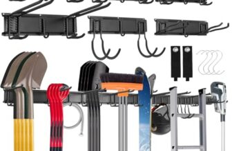 Sinoer Garage Tool Management Wall Rack, Metall-Gartengerätehalter,Garage Wall Management Storage Rack, Aufhänger für Skiausrüstung, Gartengeräte, Besen, Mopps, Rechen, Gartengeräte 96 Zoll 18 Haken