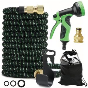 Gartenrohr erweiterbarer Gartenschlauch-Set (75FT), mit 10-Funktions-Spritzköpfen, extrem elastischer Schlauch mit 1/2″ und 3/4″ 2-in-1-Messingverbindungen für Garten