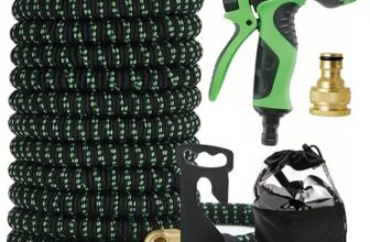 Gartenrohr erweiterbarer Gartenschlauch-Set (75FT), mit 10-Funktions-Spritzköpfen, extrem elastischer Schlauch mit 1/2″ und 3/4″ 2-in-1-Messingverbindungen für Garten