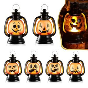 6 Stück Mini Halloween Deko Laterne LED,Halloween kürbis Laterne,Kleine Laterne Halloween Tischdeko,Halloween Deko Innen,Flammenlose Halloween Deko,Halloween Mini Laterne Outdoor mit LED Kerze