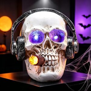 USJOK Halloween Deko Totenkopf LED Leuchtend 11,5cm Batterie Schädel Harz