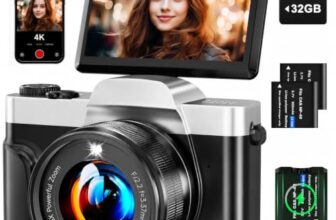 Digitalkamera 4K 64MP mit WLAN, Autofokus Vlogging-Kamera & Webcam, 3″ 180° Klappdisplay, 16-Fach Digitalzoom, Verwacklungsschutz, 32GB SD-Karte, Ladestation & 2 Akkus für Anfänger und Jugendliche