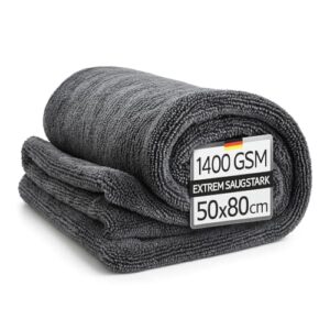 Kemes Mikrofasertücher Auto XXL Ultra saugstark mit 1400 GSM Heavyweight Grau 50x80cm Premium Microfaser Trockentuch Kratzfrei | 5-Fach Saugstark Poliertuch für Autopflege und Motorrad