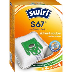 Swirl S 67 EcoPor Staubsaugerbeutel (4 Beutel), reißfeste Staubbeutel für einige Siemens & Bosch Staubsauger, 99,9% Filterung von Hausstaub & allergenem Feinstaub