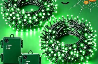 Halloween Lichterkette Outdoor, Insgesamt 12M 120er Grün Lichterketten Batterie mit Timer, IP65 Wasserdicht für Halloween Party Dekoration Herbst Kamin Treppe Veranda Außen Innen Dekor, 2 Stück