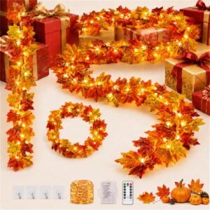 2 Stück Ahornblätter Herbstgirlande Mit LEDs,Herbstgirlande mit Licht