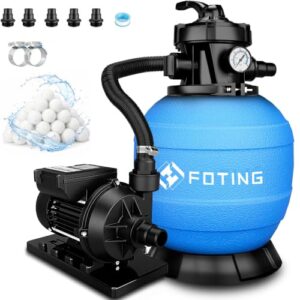 FOTING Sandfilteranlage Pool 11.500 L/h mit 24-Stunden Timer | Filteranlage 7-Wege-Ventil mit Druckanzeige & 2in1 Adapter Ø32mm-38mm | 400W Poolfilteranlage inkl. 200g Filterbälle
