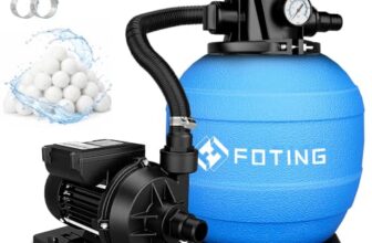 FOTING Sandfilteranlage Pool 11.500 L/h mit 24-Stunden Timer | Filteranlage 7-Wege-Ventil mit Druckanzeige & 2in1 Adapter Ø32mm-38mm | 400W Poolfilteranlage inkl. 200g Filterbälle
