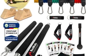 RED RAB Komplettset mit Fitness Stange, Fitnessbänder Set, Push Up Blocks & Trainingskarten für Widerstandsbänder Krafttraining Zuhause, Smart Workout Bar mit Resistance Bands & Trainingsbänder Set