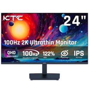 KTC Monitor 24 Zoll, QHD 2K 2560 × 1440, IPS-Panel mit 100 Hz, 99% sRGB, 1300:1 Kontrast, Adaptive Sync, Low Blue Light, HDMI, DisplayPort, Kopfhörerausgang, VESA, für Büro (Generalüberholt)
