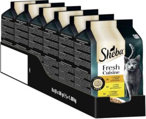 Sheba Portionsbeutel Katzennassfutter Multipack Fresh Cuisine Taste of Rome mit Truthahn und Huhn, 6x6x50g – Feines Katzenfutter aus Truthahn und Huhn