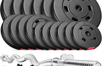 Hop-Sport Hantelset 56 kg | SZ Stange 120 cm + 2 Kurzhanteln 45 cm Ø 30 mm | Bitumen Hantelscheiben aus Kunststoff | Hantelscheiben 30 mm 6x5kg, 4×2,5kg, 6×1,25kg | Muskelaufbau & Home Gym