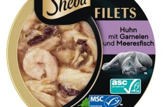 SHEBA Filets Adult Katzenfutter in Sauce mit Huhn, Hochseefisch und Garnelen 16 x 60g Schale