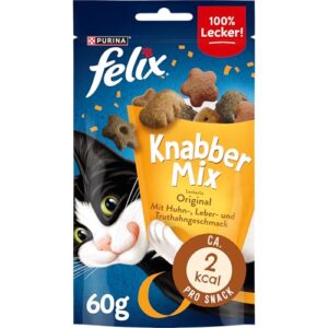 FELIX KnabberMix Original Katzensnack, Knusper-Leckerlie, 8 x 60g