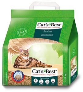 Cat’s Best Sensitive, 100 % pflanzliche Katzenstreu, fest klumpend und antibakteriell aus veredelten Aktiv-Holzfasern – speziell für empfindliche Katzen, 2,9 kg/8 l