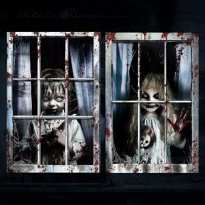 SPERMUOY Halloween horror Deko Fensterbilder 2 Stück Gruselig Halloween fensterdeko 120 x 80cm Geist Deko Fensterbilder Geist Fenster Drinnen und Draußen