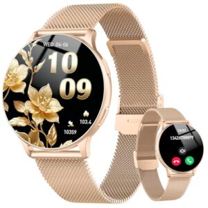 Jugeman Smartwatch Damen Rund, 1.32″ Smart Watch mit Telefonfunktion,Uhren Damen mit Pulsuhr Schlafmonitor Schrittzähler Uhr,120+ Sportmodi IP68 Wasserdicht,Fitnessuhr für iOS Android
