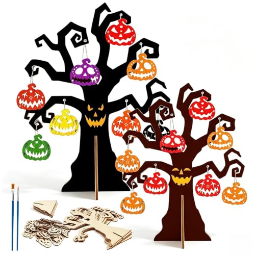 YOLOUP 6 STK Halloween-Baum Holz Set Halloween-Bastelset mit Kürbis