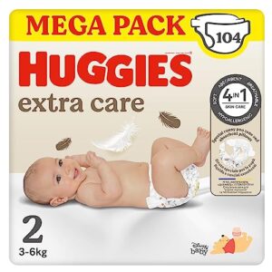 Huggies Extra Care Bebè, Windeln Größe 2 (3-6 kg), sehr saugfähig, Disney-Design, Mega-Pack, 104 Stück