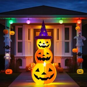 Solpex Halloween Dekoration Aufblasbare Kürbisdekoration, 150m/5FT, gestapelte Kürbisse mit LED-Beleuchtung für Halloween Partys, Gärten, Rasenflächen, Hofdekorationen (orange & lila)