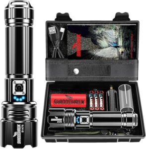 Shadowhawk Taschenlampe Led 500,000 Lumen, Extrem Hell Taschenlampe USB Aufladbar Taktische Taschenlampen Mit holster XHP70.2, IP67 Wasserdicht 5 Lichtmodi für Camping Wandern Notfälle