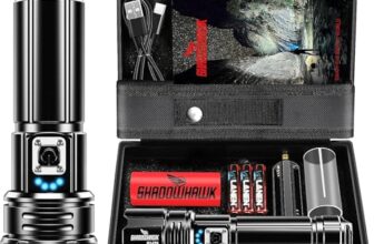 Shadowhawk Taschenlampe Led 500,000 Lumen, Extrem Hell Taschenlampe USB Aufladbar Taktische Taschenlampen Mit holster XHP70.2, IP67 Wasserdicht 5 Lichtmodi für Camping Wandern Notfälle