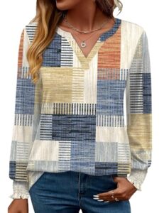 Rapbin Damen Elegant Bluse Locker Top Langarm V-Ausschnitt Basic Shirt