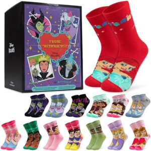 Get Trend Disney Prinzessinnen & Villains Socken Adventskalender 2025, 24 Paar, 36-41, Countdown Weihnachten Kalender, Geschenke für Teenager & Frauen (Multi Princess/Villains)