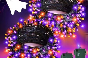 Gcstnn Halloween Deko Lichterkette Outdoor, 2 Stück Gesamt 10M 100er LED Orange Lila Lichterketten Batterie mit Timer, Wasserdicht Lichterkette für Halloween Party Dekoration,Herbst,Außen,Innen,Garten