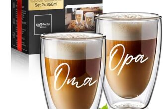 ElbFuchs® Doppelwandige Latte Macchiato Gläser | OMA + OPA | 2x 350ml [GESCHENKIDEE] Kaffeegläser doppelwandig ideal als Schwangerschaftsverkündung für Oma und Opa und werdende Großeltern