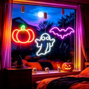 3Pack Halloween Fenster Deko,LED Fensterlichter,Halloween Deko Innen