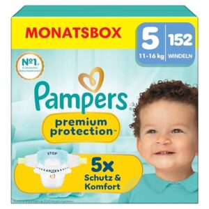 Pampers Premium Protection Größe 5, 152 Windeln, 11kg – 16kg, Komfort und Schutz von Pampers für empfindliche Haut