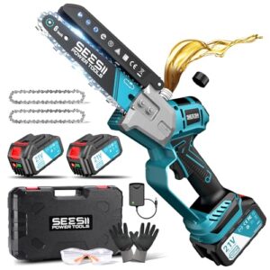 SEESII Mini Kettensäge 6 Zoll, Kettensäge Akku für Holz – Bürstenlose