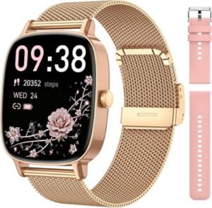 coioc Smartwatch Damen mit Telefonfunktion(2 Armbändern), 1.85 Zoll HD Sportuhr, 120+ Sportmodi, IP68 Wasserdicht Fitness Tracker mit Herzfrequenz, Schlafmonitor für iOS Android-Rose Gold