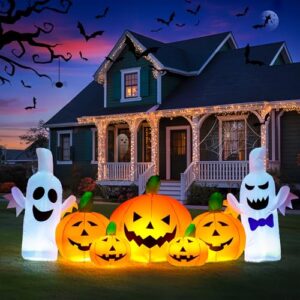 Solpex 210 cm/6,9FT Aufblasbare Halloween Dekoration,Geister Kürbis Dekoration mit Integrierten LEDs, Aufblasbare Dekoration für Halloween Partys, Garten und Rasen
