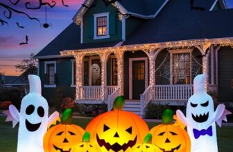 Solpex 210 cm/6,9FT Aufblasbare Halloween Dekoration,Geister Kürbis Dekoration mit Integrierten LEDs, Aufblasbare Dekoration für Halloween Partys, Garten und Rasen