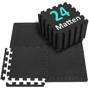 Bodenschutzmatte Fitness Set [31x31cm] – 24 Puzzlematte – EVA Sportmatte Fitnessmatte Rutschfest, Bodenmatte für Fitnessraum&Fitnessgerät, Fallschutzmatten Outdoor&Pool Unterlegmatte, Schwarz
