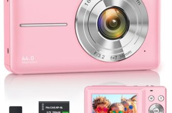 Digitalkamera 1080P 44MP Vlogging Kamera für Kinder Jugendliche, FHD Kompaktkamera Fotokamera mit 2,4″ Bildschirm 16X Zoom, Anti-Shake Minikamera für Anfänger Studenten Jungen Mädchen-Rosa