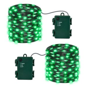 Isisyu 2 Stück Halloween Lichterkette Batterie, 10M 100 LED Grün Micro Lichterkette Batteriebetrieben mit Timer, IP65 Wasserdicht Halloween Deko Outdoor für Kamin, Baum, Zimmer, Garten, Weihnachten