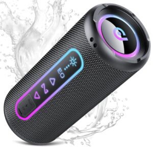 Bluetooth Lautsprecher mit Licht, 25W Musikbox Bluetooth 5.4 mit Dualen Bass-Treibern, TWS Koppelbar Stereo Sound, 24H Akku Boxen, IPX7 Wasserdicht, Tragbarer Speaker für Party Reisen Outdoor, TF/AUX