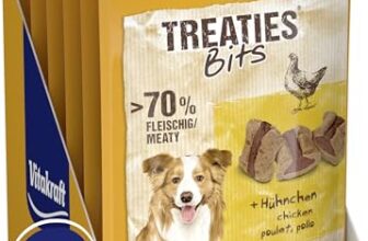 Vitakraft Treaties Bits, Hundeleckerli, weicher Hundesnack gefüllt mit Hühnchen, Hunde Trainingsleckerli, getreidefrei und ohne Zusatz von Zucker (6x 120g)