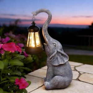 Yeomoo Elefanten Deko Gartenfigur mit Solar Laterne, Garten Geschenkidee