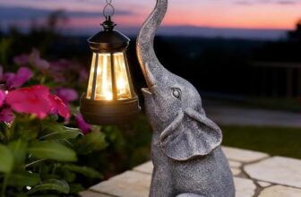 Yeomoo Elefanten Deko Gartenfigur mit Solar Laterne, Garten Geschenkidee
