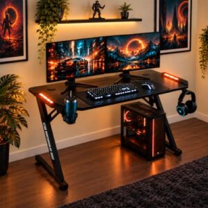 ELITE Gaming Tisch mit LED | RGB Beleuchtung (Schwarz)